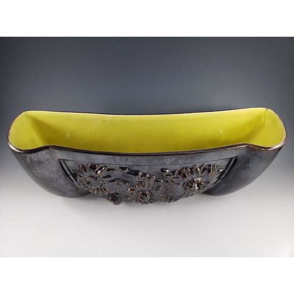 Large 14" Red Wing Pottery Sunflower Planter Brown w Yellow Interior #2018 VTG - Picture 2 of 10